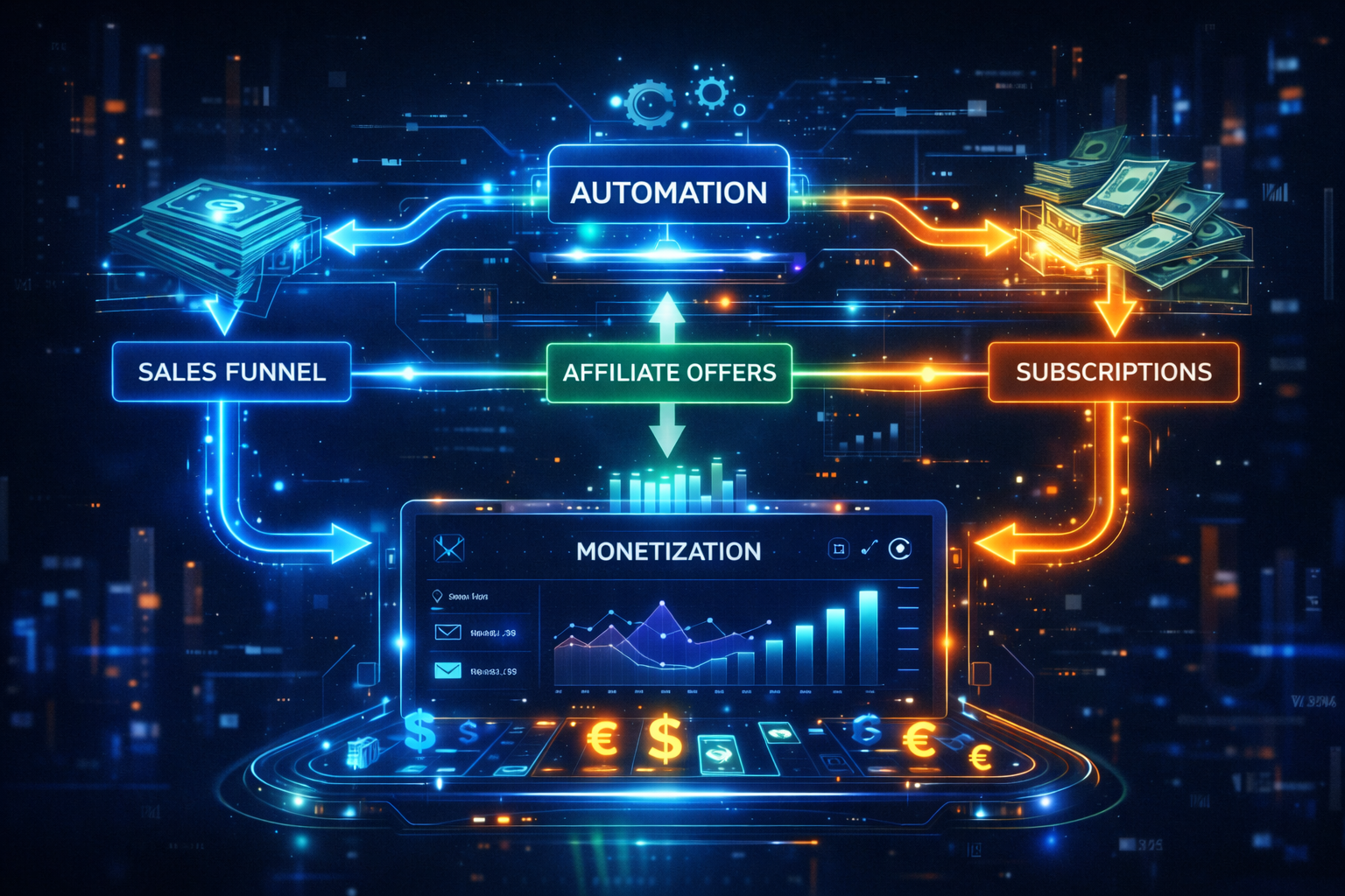 Built-in monetisation engine and income pathways